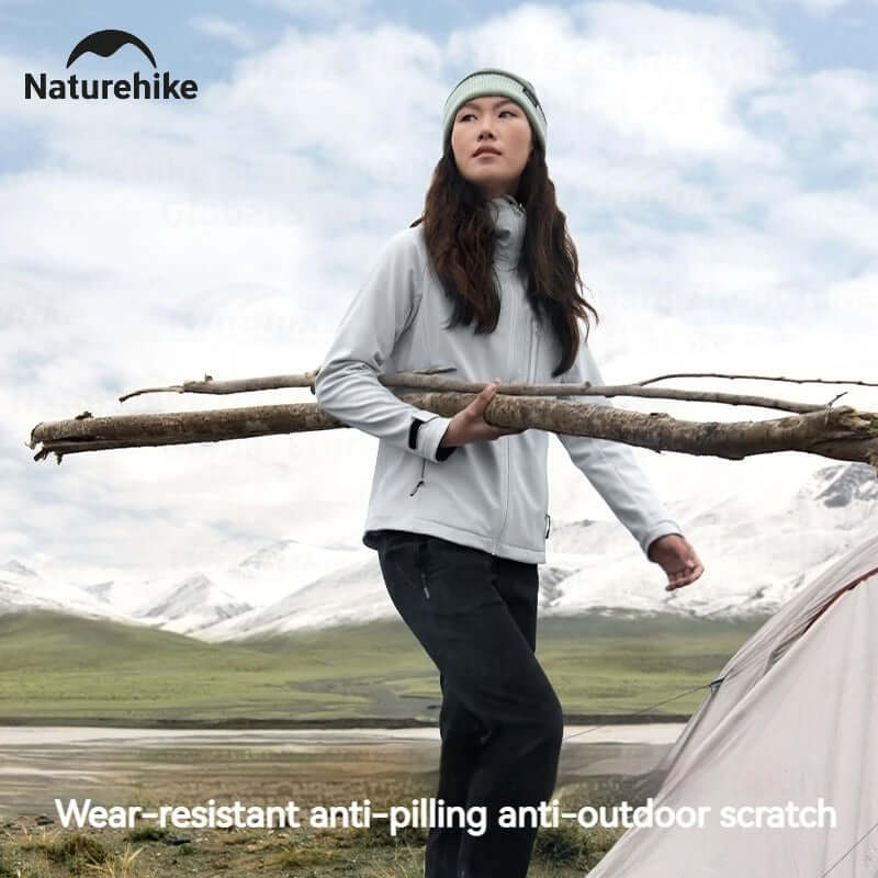 Naturehike Soft Shell Hiking Winter Windbreaker Jacket Hooded BLACK
