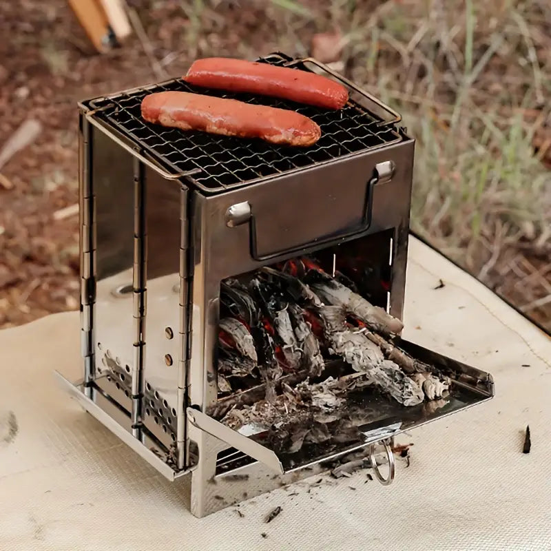Stainless Portable Folding Firewood Stove + Grill