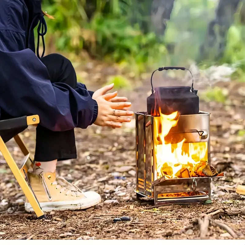 Stainless Portable Folding Firewood Stove + Grill