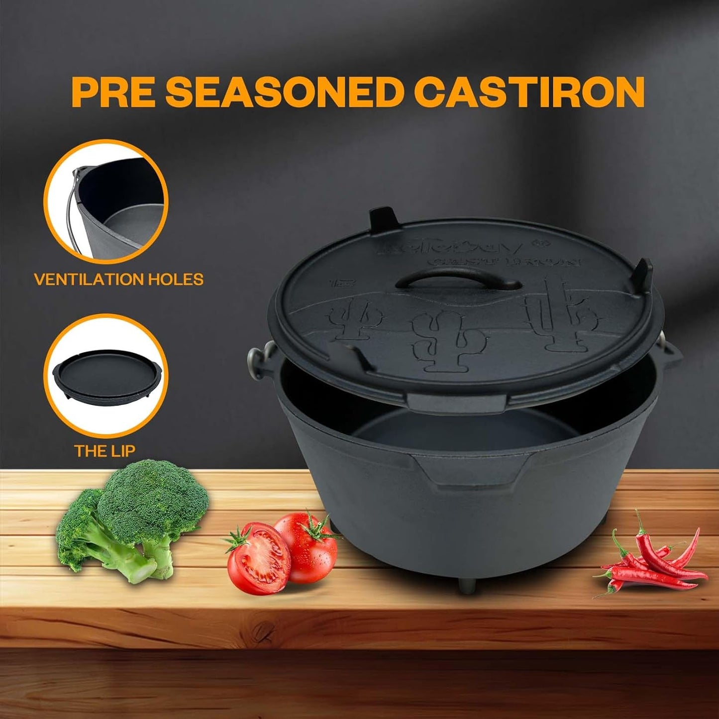 KELEDAY Cast Iron Dutch Oven Pot