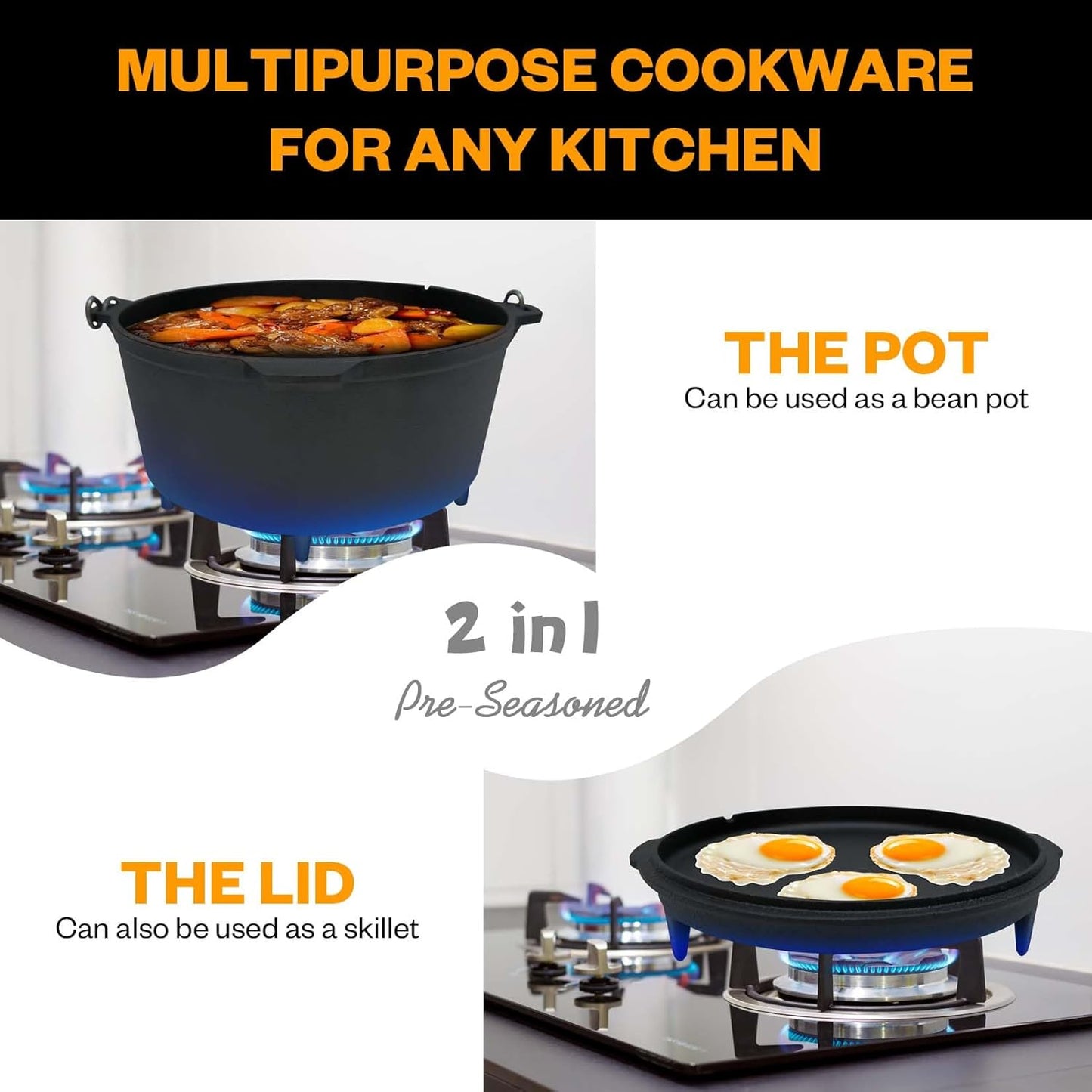 KELEDAY Cast Iron Dutch Oven Pot
