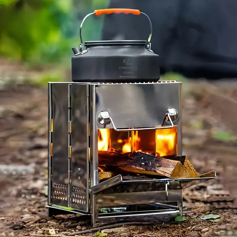 Stainless Portable Folding Firewood Stove + Grill