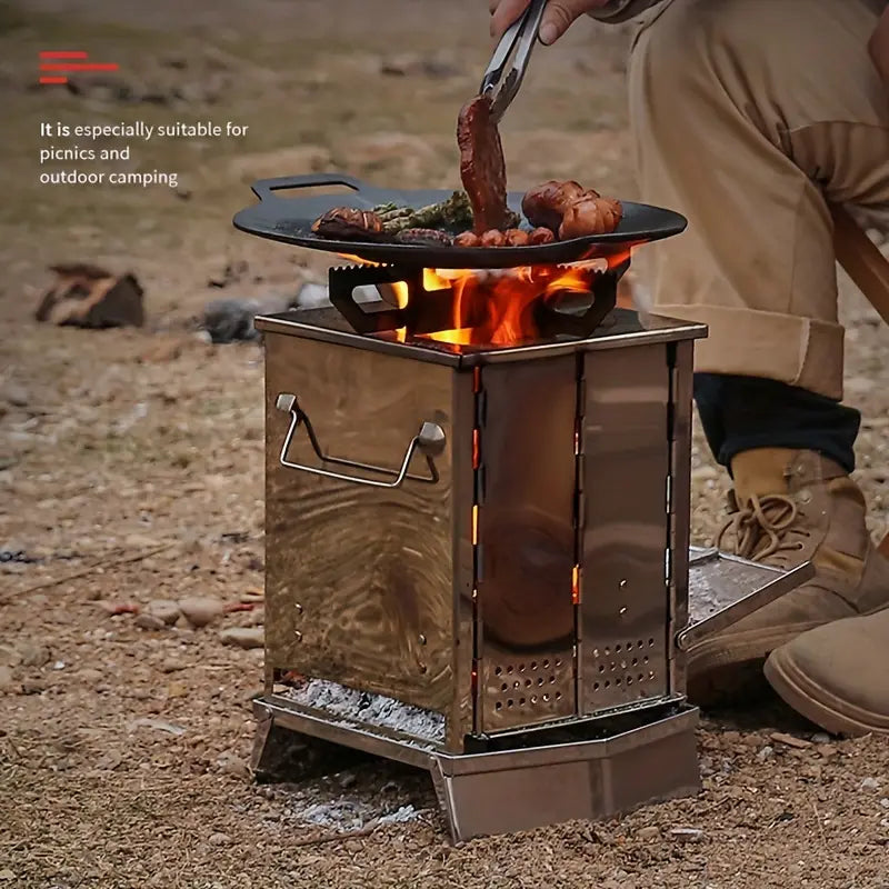 Stainless Portable Folding Firewood Stove + Grill