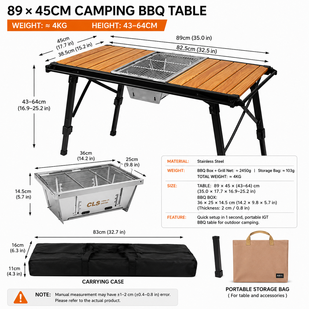 CLS Camping Outdoor IGT Folding Table With Stove or BBQ Grill