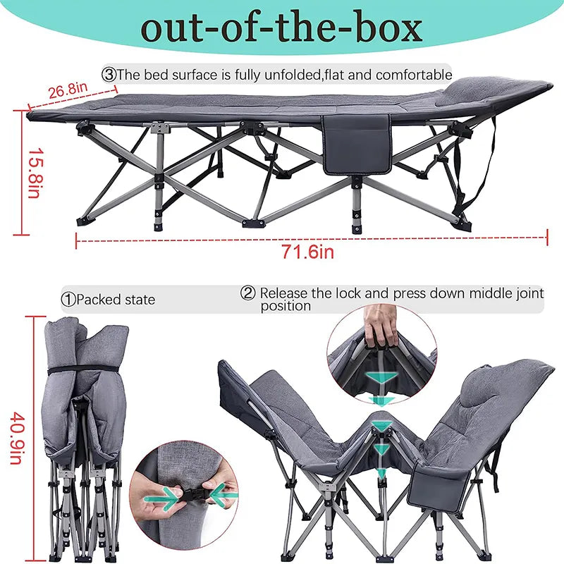 New Aluminum Alloy Beach Folding Camping Bed 300D Foaming