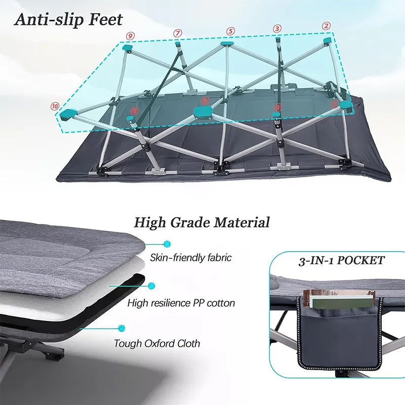 New Aluminum Alloy Beach Folding Camping Bed 300D Foaming