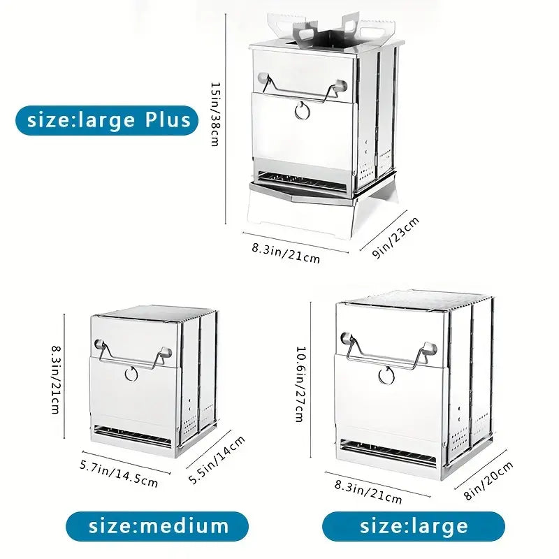 Stainless Portable Folding Firewood Stove + Grill