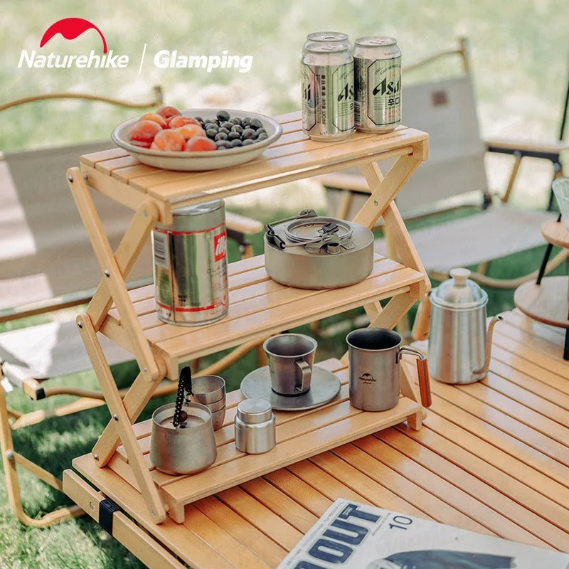 Naturehike Camping Folding Wood Tabletop Rack Storage Shelf