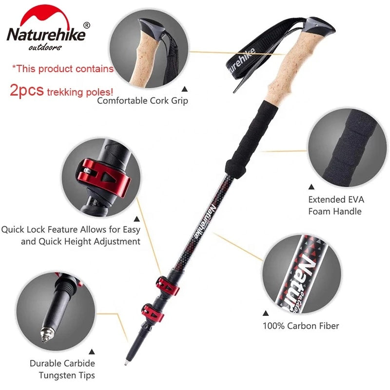 Naturehike 2pcs Carbon Fiber Trekking Poles
