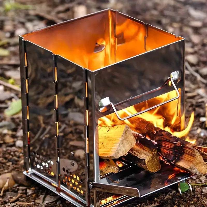 Stainless Portable Folding Firewood Stove + Grill