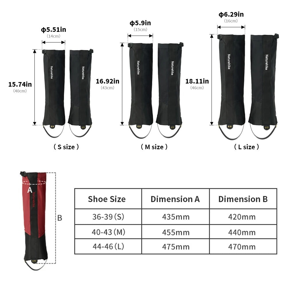 Naturehike Waterproof Windproof Nylon Leg Gaiters For Hiking Skiing Snow
