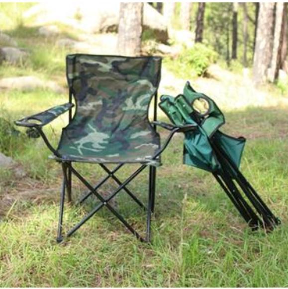 Portable Folding Outdoor Heavy Duty Chair for Camping, Fishing, and Hiking - Camo, Size: Small, Green