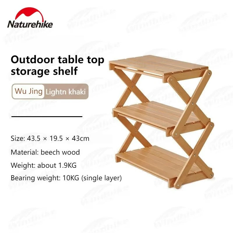 Naturehike Camping  Folding Wood Tabletop Rack Storage Shelf