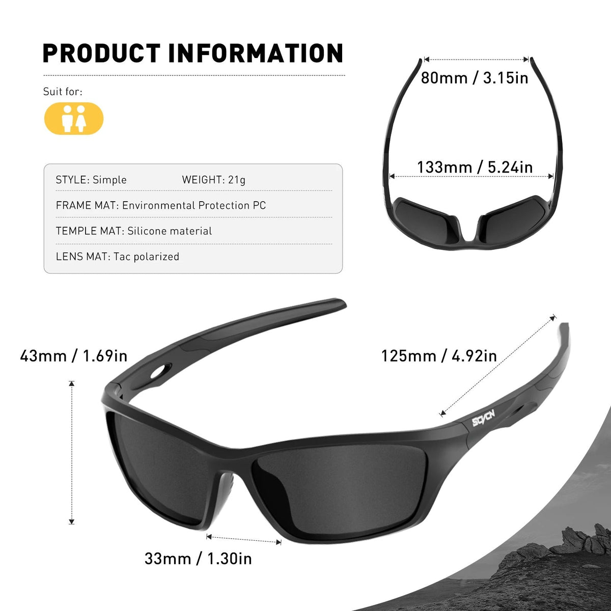 SCVCN Unisex  Polarized Sports Outdoor Sunglasses S33