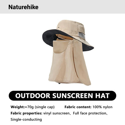 Naturehike Black Coated UPF2000+ Wide Brim Hat Sun Fisherman Hat UV Protected