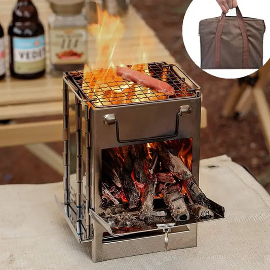 Stainless Portable Folding Firewood Stove + Grill