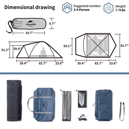 Naturehike P-Plus 3-4 People Aluminum Camping Tent