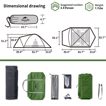 Naturehike P-Plus 3-4 People Aluminum Camping Tent
