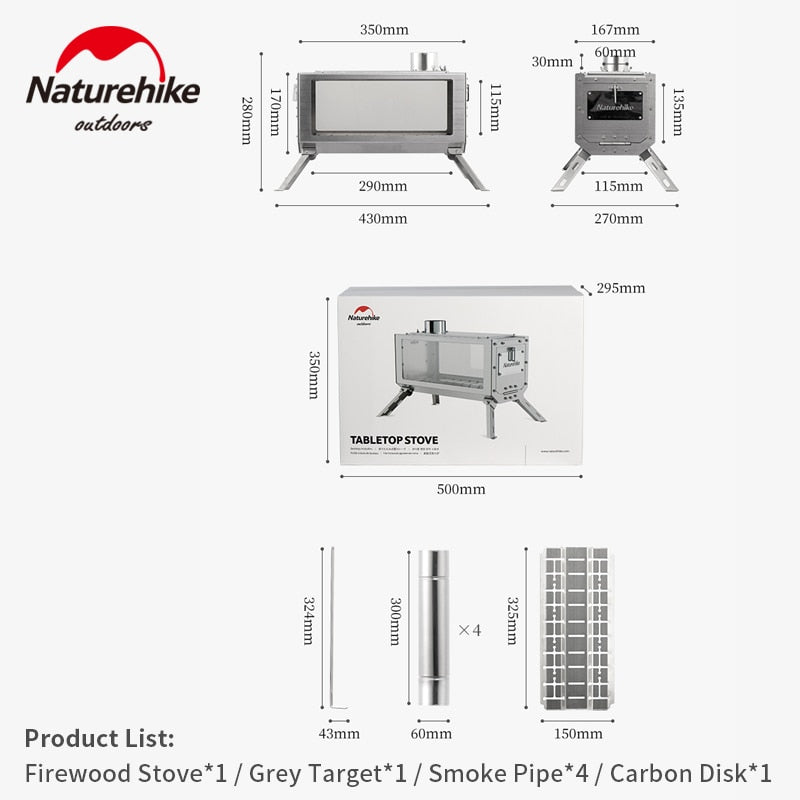Naturehike Tabletop Portable Stainless Steel Wood Burning Split Stove