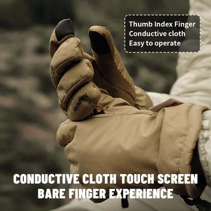 Close-up of Naturehike winter gloves showing touchscreen compatible index and thumb pads