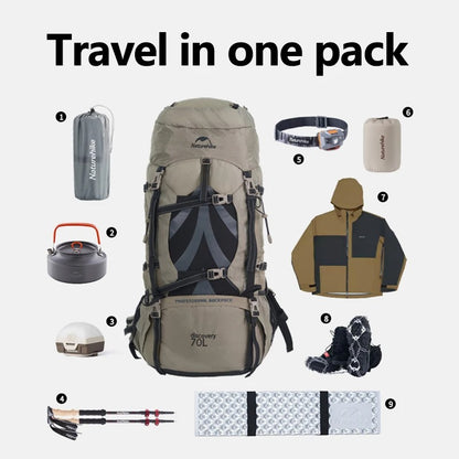 Naturehike 70L + 5L Hiking Backpack with Rain Cover Large Capacity