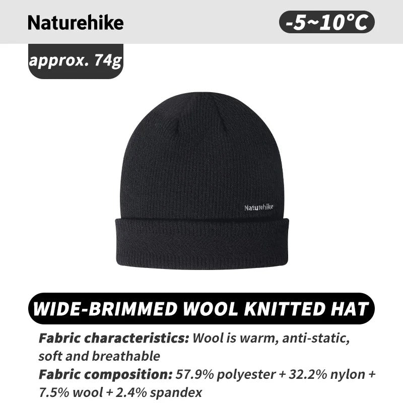 Naturehike Wide-Brimmed Wool Knitted Windproof Unisex Outdoor Winter Warm Cap