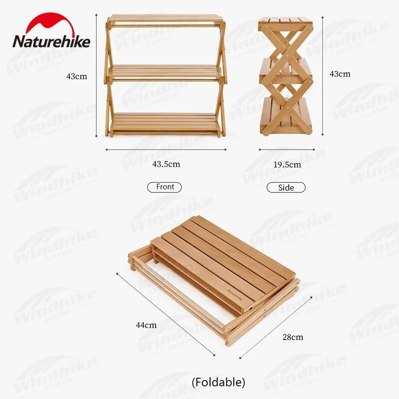 Naturehike Camping  Folding Wood Tabletop Rack Storage Shelf