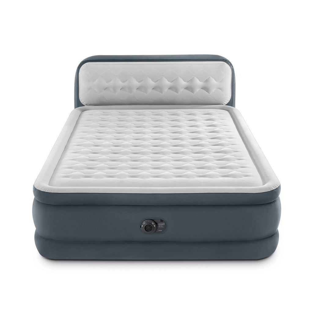 INTEX Dura-Beam Deluxe Ultra Plush Air Mattress with Headboard – Queen Size – Built-in Electric Pump