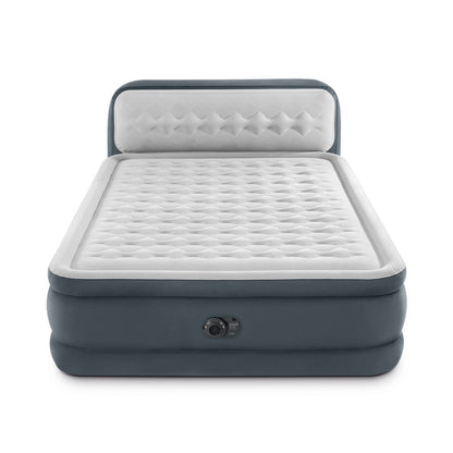 INTEX Dura-Beam Deluxe Ultra Plush Air Mattress with Headboard – Queen Size – Built-in Electric Pump