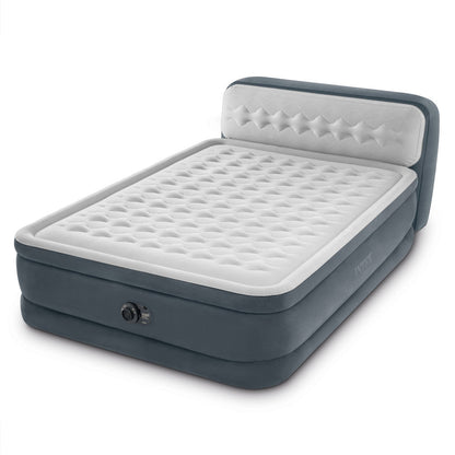 Inflatable air mattress with gray frame and white interior on a white background