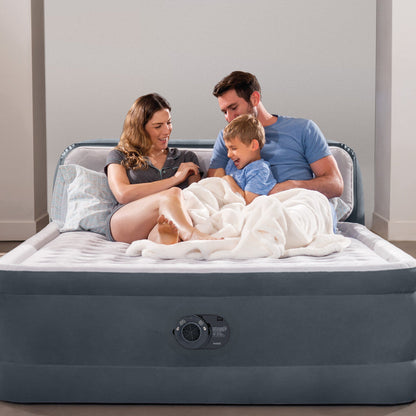 INTEX Dura-Beam Deluxe Ultra Plush Air Mattress with Headboard – Queen Size – Built-in Electric Pump