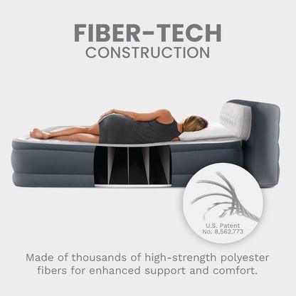 INTEX Dura-Beam Deluxe Ultra Plush Air Mattress with Headboard – Queen Size – Built-in Electric Pump