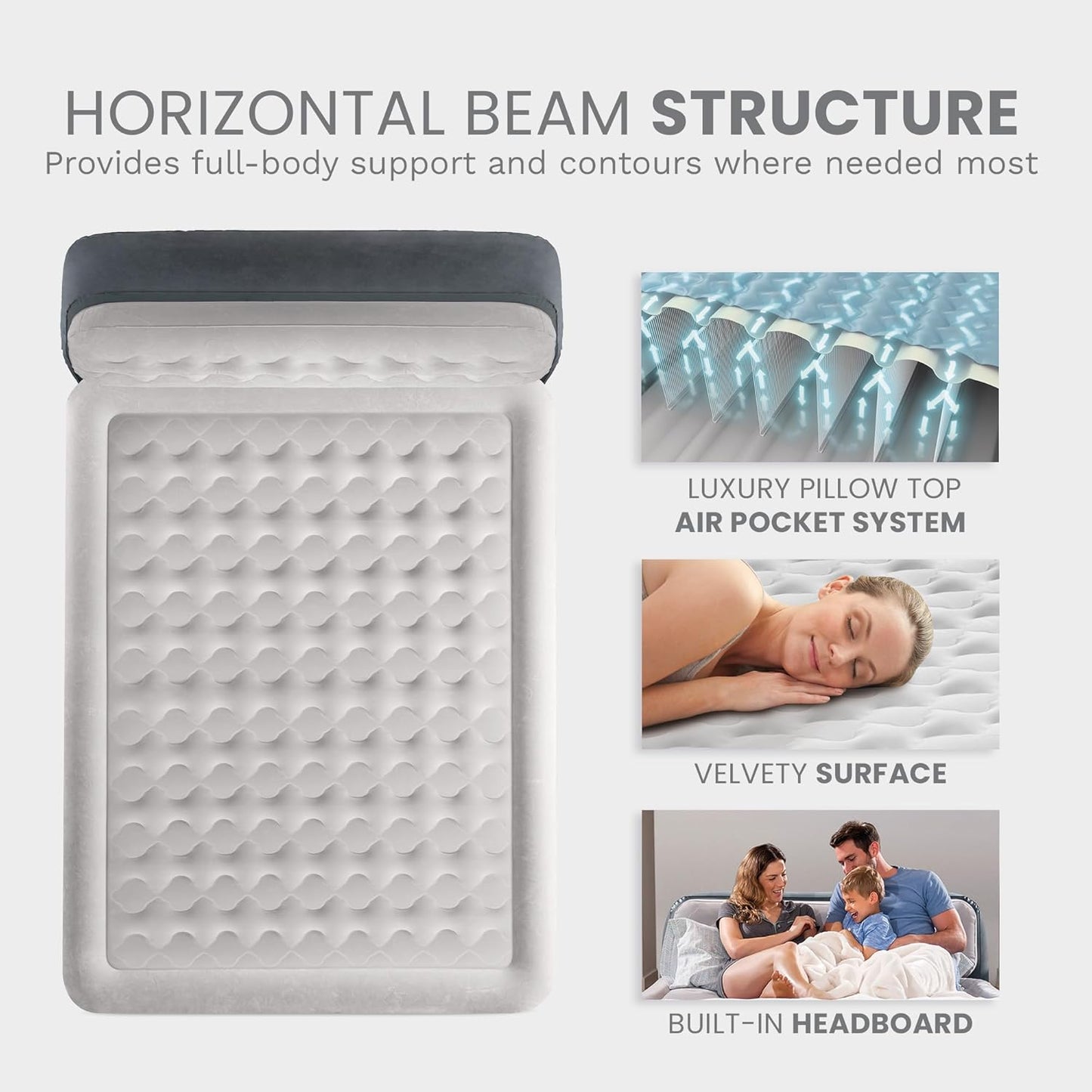 INTEX Dura-Beam Deluxe Ultra Plush Air Mattress with Headboard – Queen Size – Built-in Electric Pump