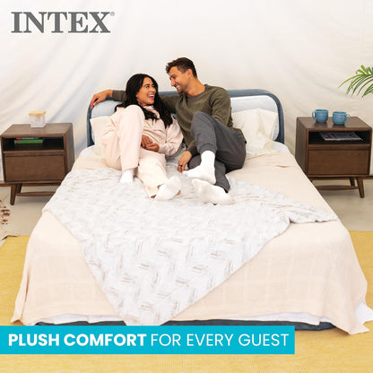 INTEX Dura-Beam Deluxe Ultra Plush Air Mattress with Headboard – Queen Size – Built-in Electric Pump