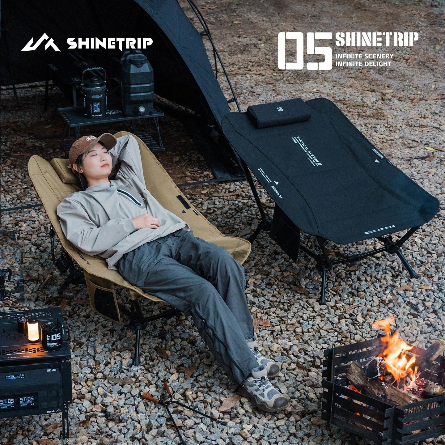 ShineTrip Full Flat Camping Recliner Foldable Aluminum Rest Chair