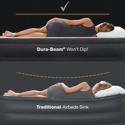 INTEX Dura-Beam Deluxe Ultra Plush Air Mattress with Headboard – Queen Size – Built-in Electric Pump