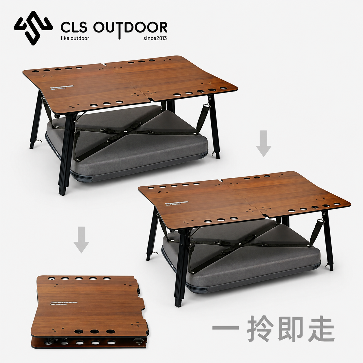 CLS Outdoor Adjustable Folding Camping Table with Storage Shelf