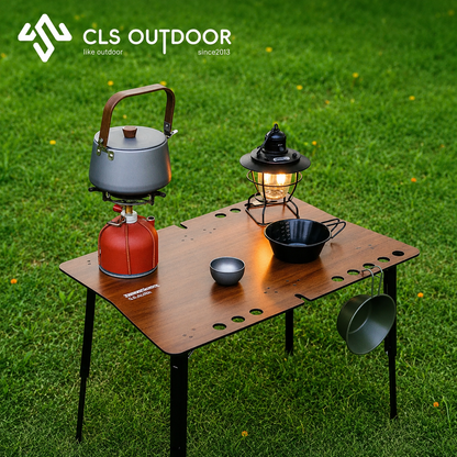 CLS Outdoor Adjustable Folding Camping Table with Storage Shelf