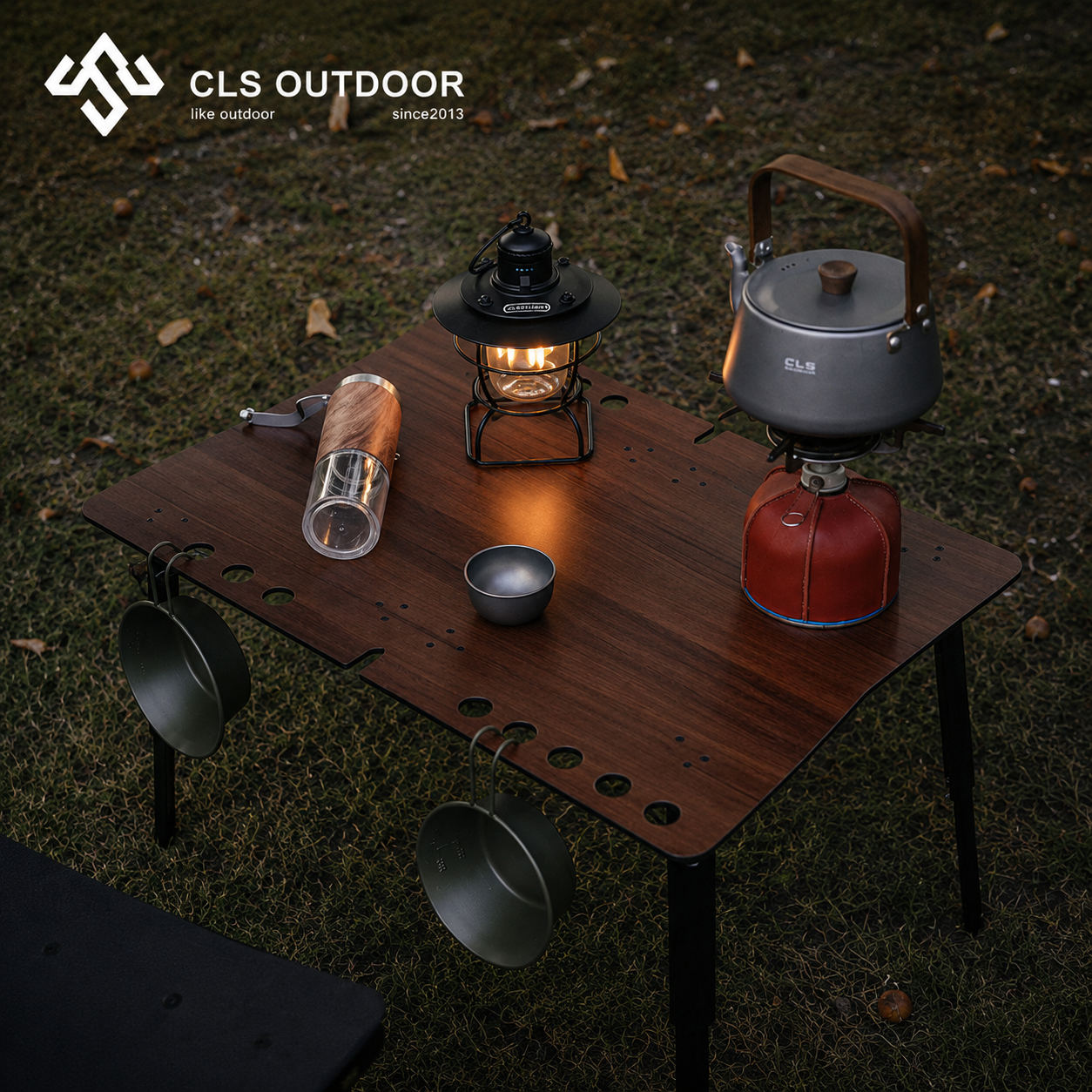 CLS Outdoor Adjustable Folding Camping Table with Storage Shelf