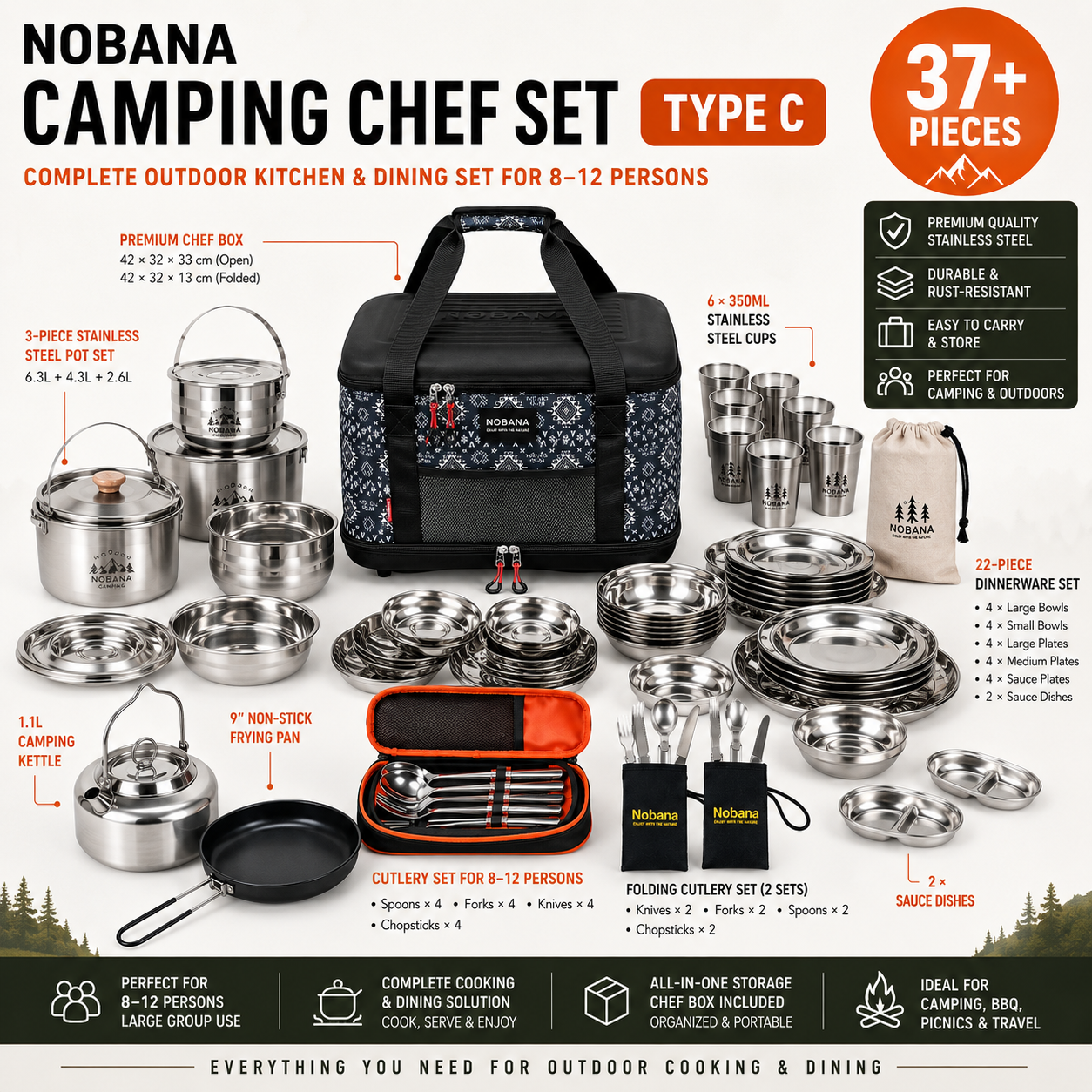 NOBANA Complete Outdoor Kitchen Set for 8–12 People