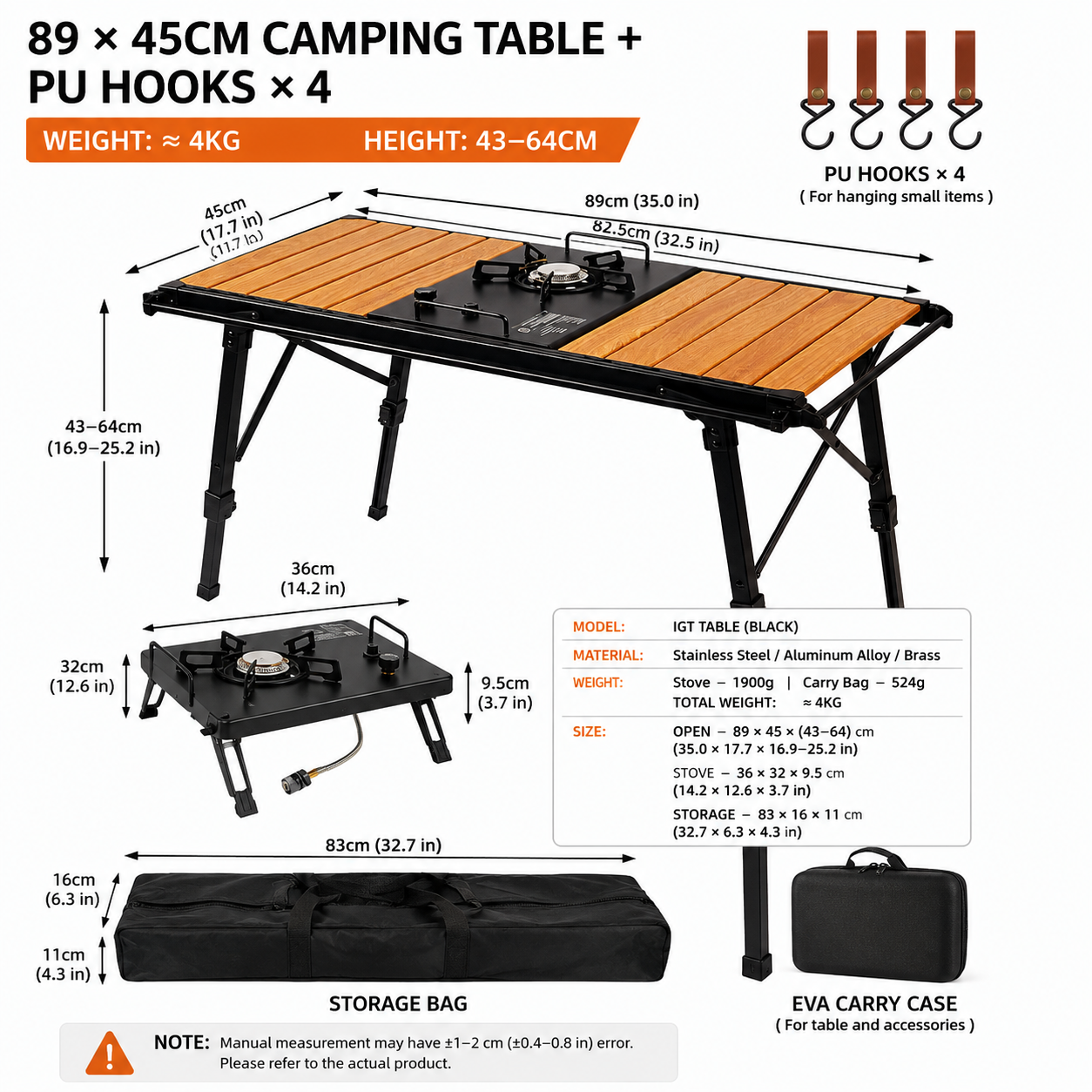 CLS Camping Outdoor IGT Folding Table With Stove or BBQ Grill