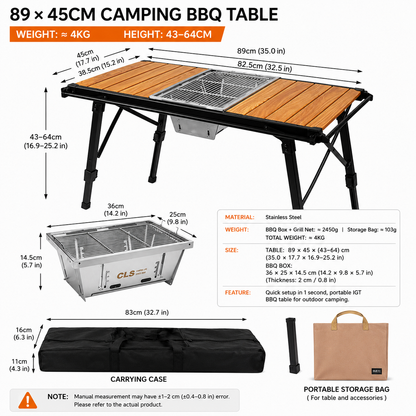 CLS Camping Outdoor IGT Folding Table With Stove or BBQ Grill