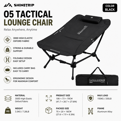 ShineTrip Full Flat Camping Recliner Foldable Aluminum Rest Chair