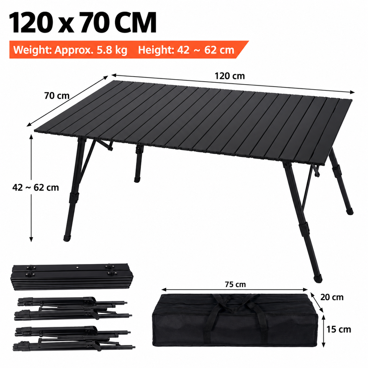 CLS Adjustable Height Aluminum Folding Camping Table