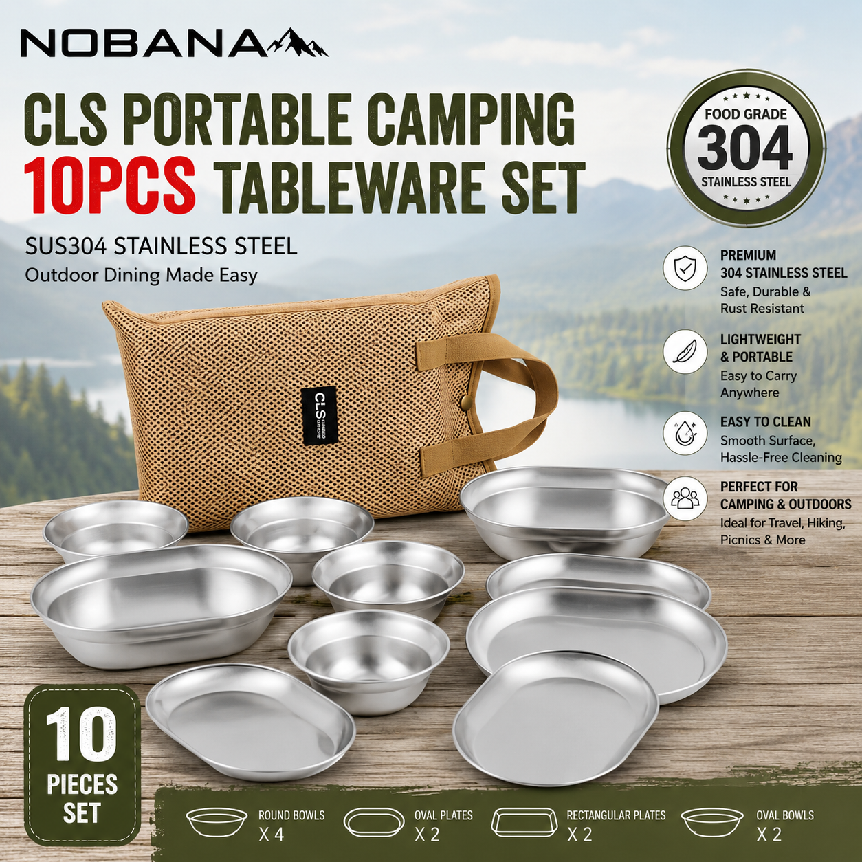 NOBANA CLS Portable Camping 10pcs Tableware Set