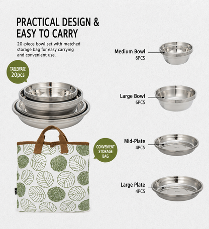 Cls Outdoor 304 Stainless Steel Tableware 20-Piece Set