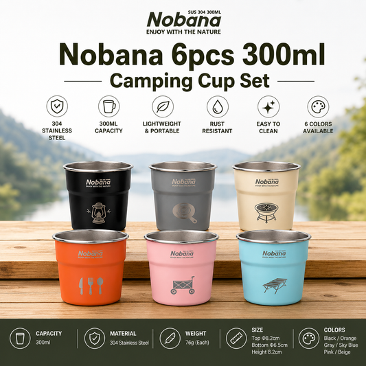 Nobana 6pcs 300ml Camping Cup Set