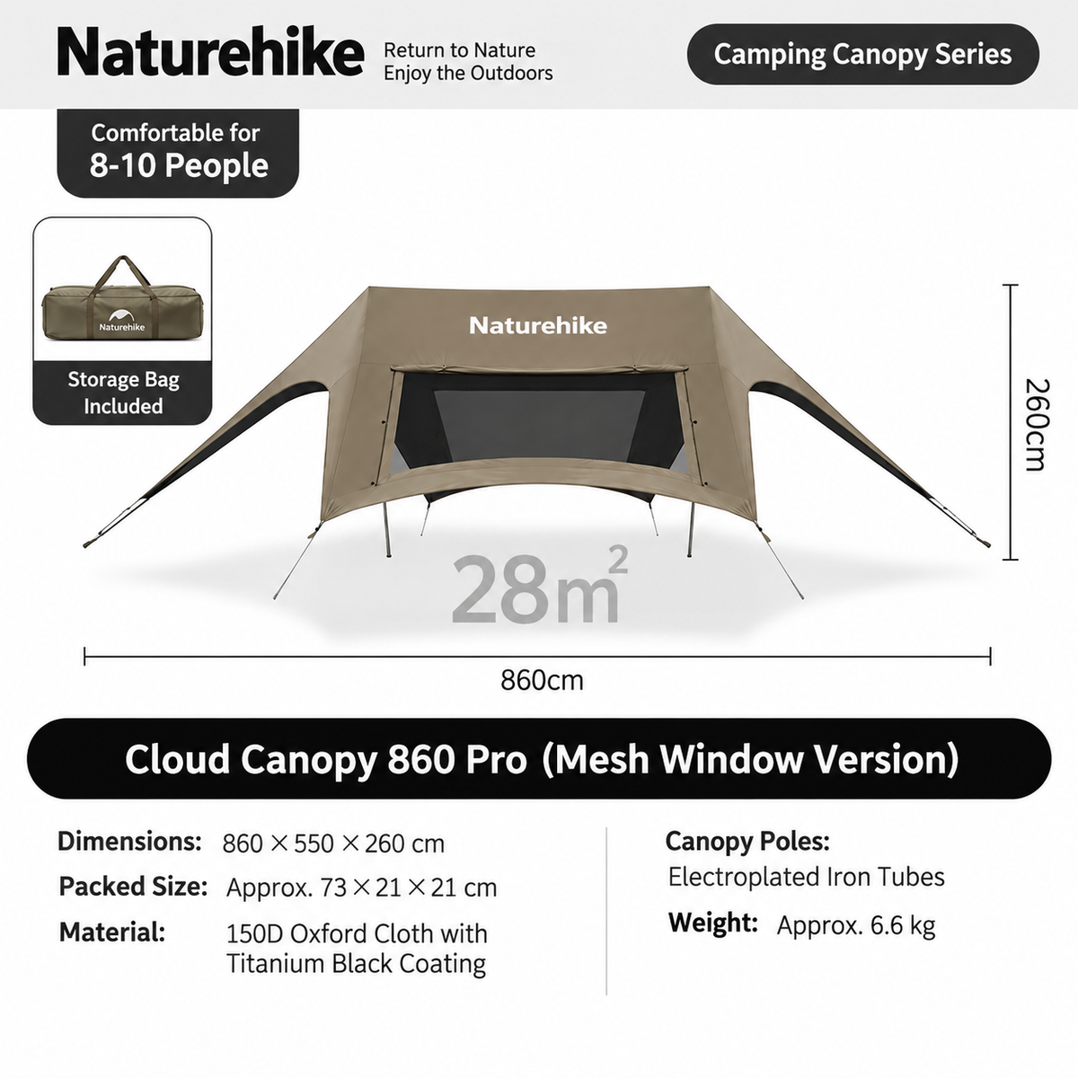 Naturehike Titanium Black Coating Heat Insulation Large-space Canopy
