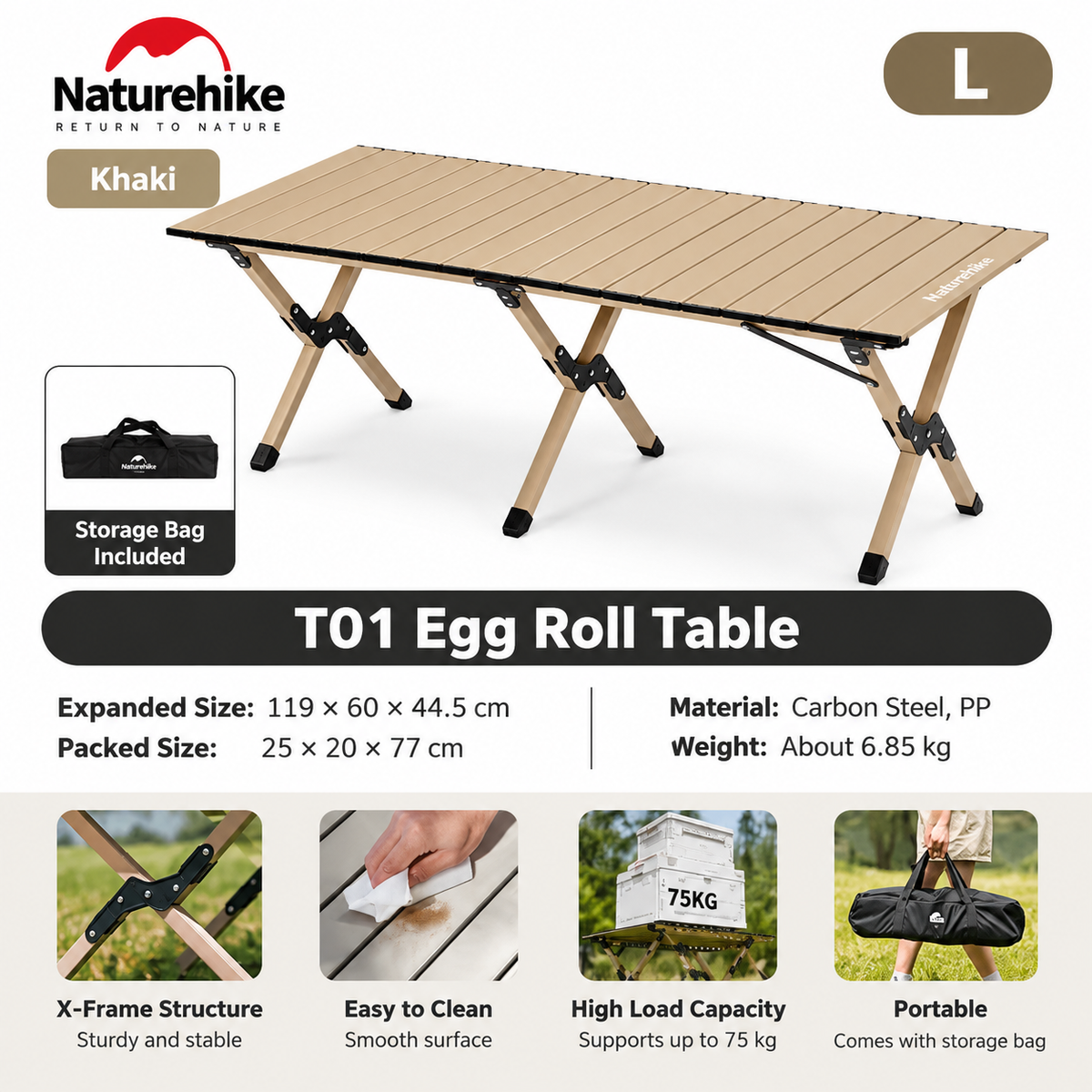 Naturehike Star Jane T01 Carbon Steel Folding Camping Table Large