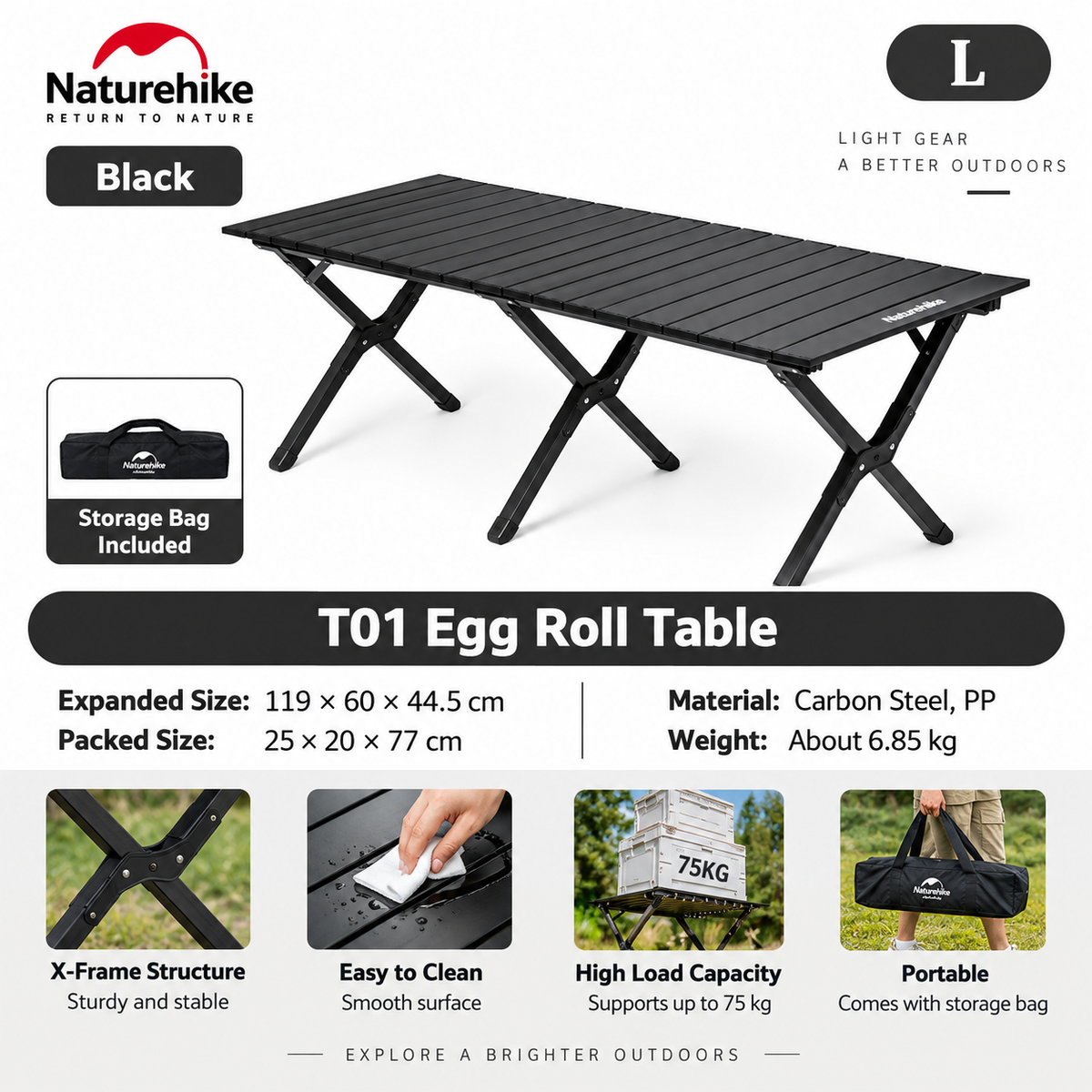 Naturehike Star Jane T01 Carbon Steel Folding Camping Table Large